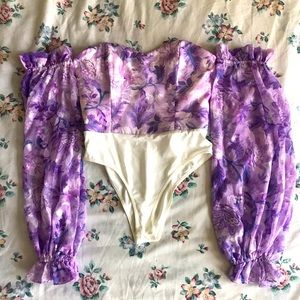 RUNAWAY Off the Shoulder Floral Bodysuit